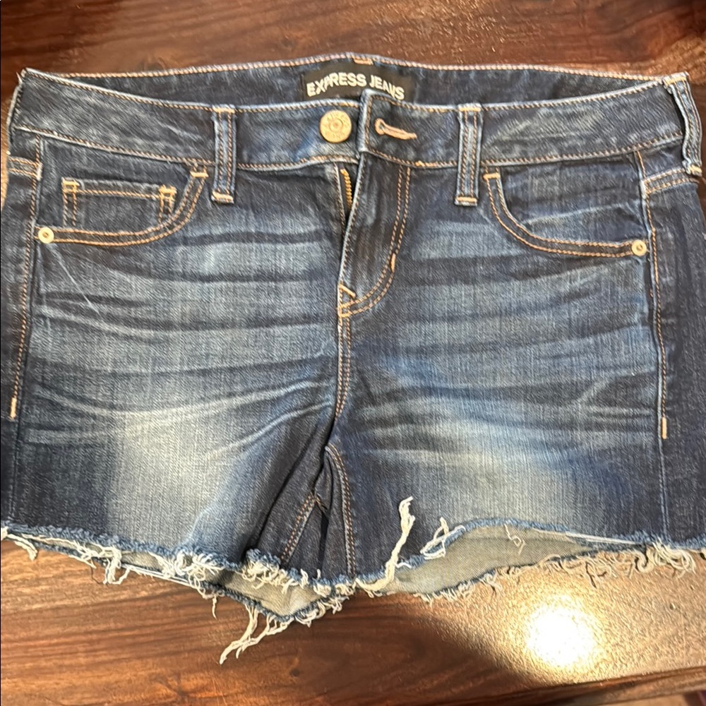 Express Blue Jean Shorts with Vintage Distressing
